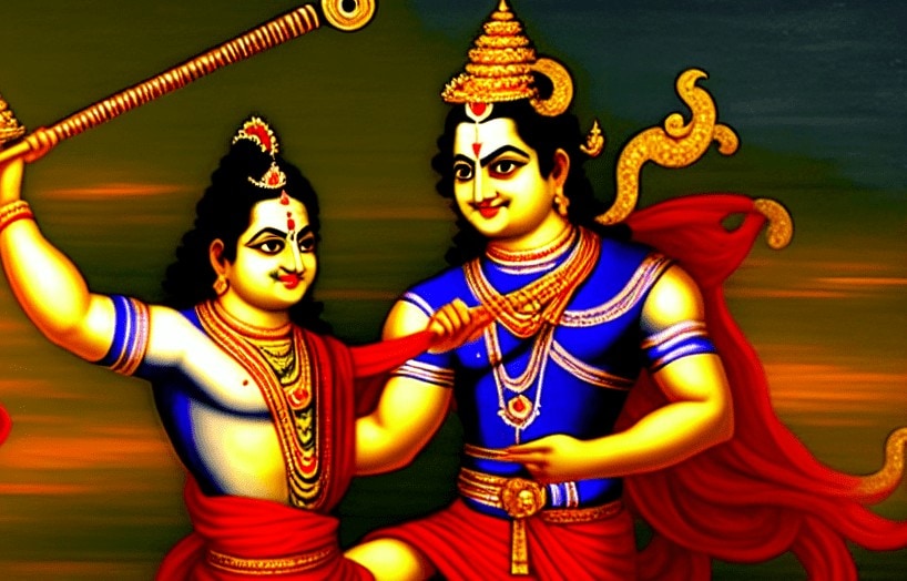 Battle between Krishna and Narakasur. Listen to story on Devgatha Podcast by gaathastory